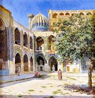 The Court Yard of the Sher-Dor Mosque in Samarkand