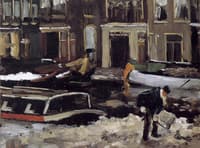 Snow clearing on Amsterdam canal