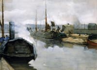 Moored ships in city harbour