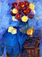 Vase with Dahlias on a Tall-Boy