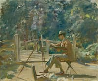 Maurice Codner Sketching by the Bridge at Wiston