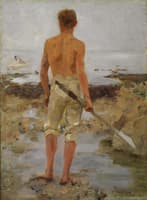 A boy with an oar