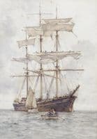 A full-rigged three-master making ready to sail