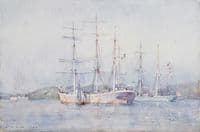 Two French barques at their anchorage in Carrick Roads