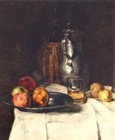 Still life mit Pewter Mug, Wineglass and Apple