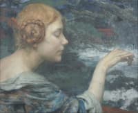 Jeune Fille Rousse Nourrissant des Cygnes