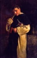 Monk Smelling a Bottle of Wine