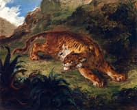 Tiger Startled by a Snake