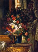A Vase of Flowers on a Console