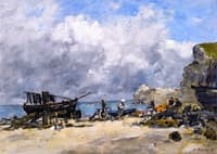 Étretat, Fishing Boats and Fishermen on the Beach
