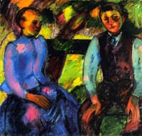 Boy and Girl on a Green Bench