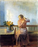 Seated Woman Weaving Her Hair