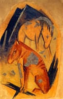 Two Horses in front of a Blue Mountain