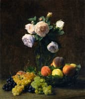 Still LIfe: Vase of Roses, Peaches and Grapes