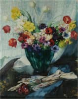 Vase de Fleurs et Rideau Blanc