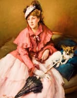 Lady in White Dress with Dog