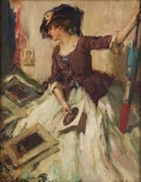 Jeune femme comtemplant de croquis with Parasol