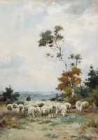 Shepherd with flock
