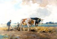 Ploughing farmer with ox