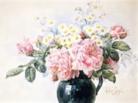 Pink Roses and Field Flowers