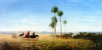 Three Riders and Horses Galloping on a Plain (Venezuela)