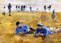 Two Boys Lying on the Beach