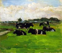 Polder Landscape with Group of Five Cows