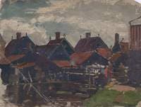 Sketch of Wooden Houses beside Pond (Holland)