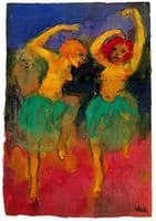 Two dancers, redhead and blonde