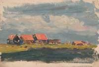 Sketch of Red-Roofed Houses beside Water (Holland)