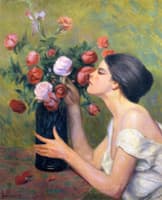 Woman with Rose Bouquet