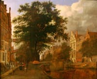 Fantasized Amsterdam cityscape with moat