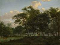 Wooded Park Landscape with Deer