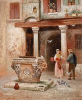 Mediterranean House Interior with Figures at the Well