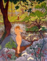 Nude Fixing Her Hair by a Pond