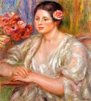 Madelaine in a White Blouse and a Bouquet of Flowers