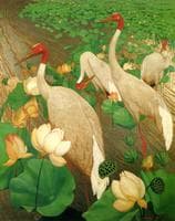 Demoiselle Cranes and Lotus