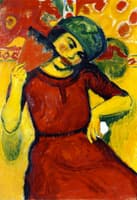 Young Woman with Red Fan