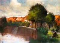 Dutch Village with Washing Woman