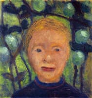 Girl's Head against Green Foliage
