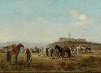 Arab Camp below Fortified Town with Mosque and Tower