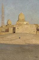 A Figure on Sand Dunes before a Cairo Mosque