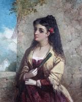 A Spanish Lady, Wearing a Black Lace Veil