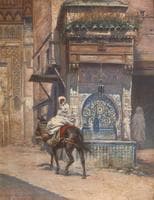 Cavalier près d'une fontaine