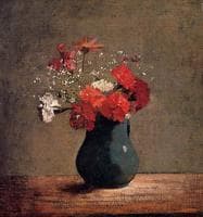 Carnations and Gypsophilia in a Green Vase