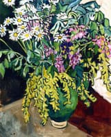 Wild Flowers in a Green Vase
