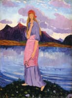 Girl Standing by a Lake