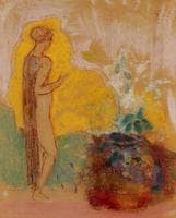 Woman and Stone Pot Full of Flowers