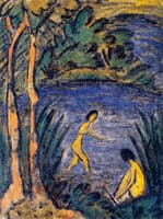 Sitter and Bather with Two Trees