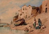 Beni Suef. Women with Children Fetching Water from the Nile